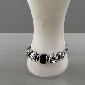 Brighton Beverly Glam Beaded Custom Bracelet. Black and Silver Beads.